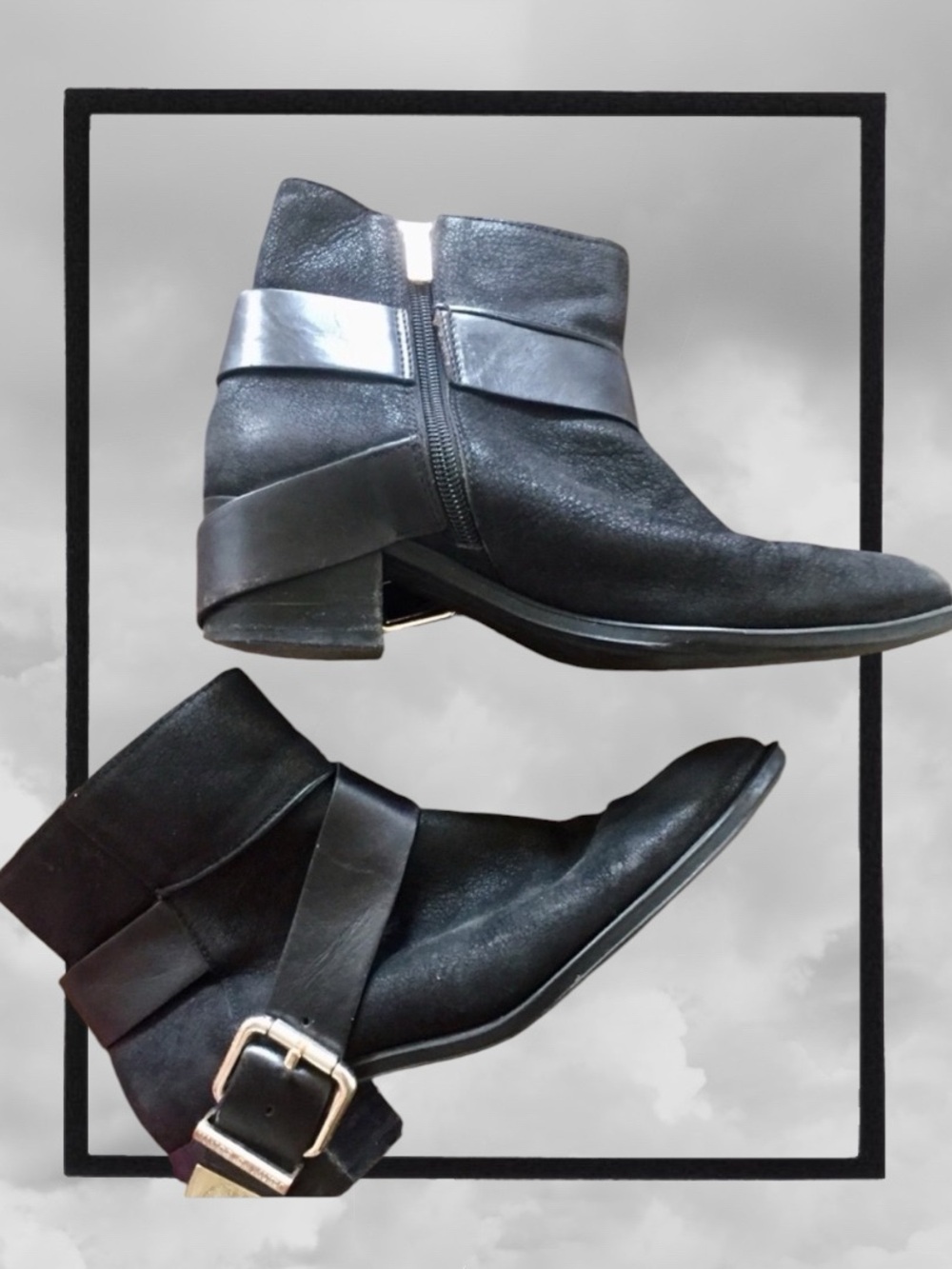 Vintage 90’s 6 Vince Camuto “Romeo” Ankle Boots-side buckle strap stacked Heels